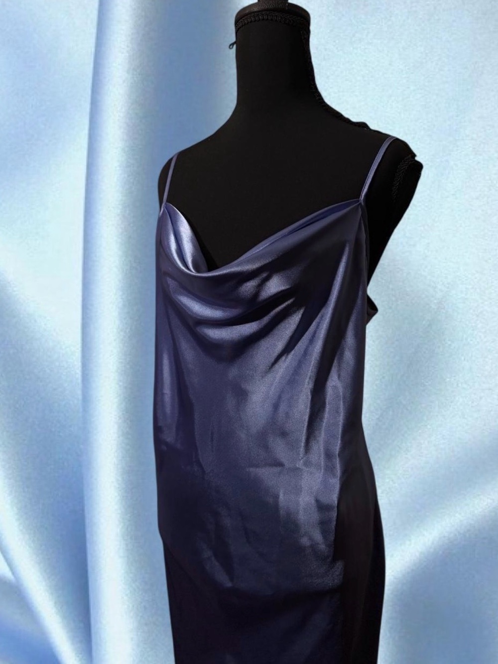 Gilligan & O'Malley Satin Cowl Slip Midi Dress in Periwinkle - Picture 3 of 4